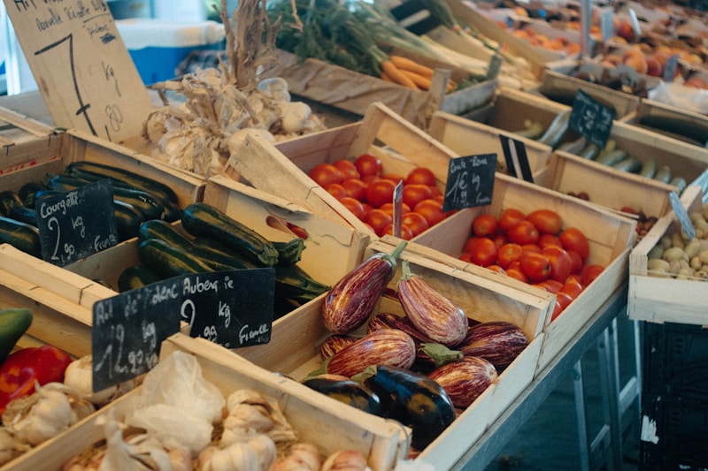 Fresh vegetables in crates
